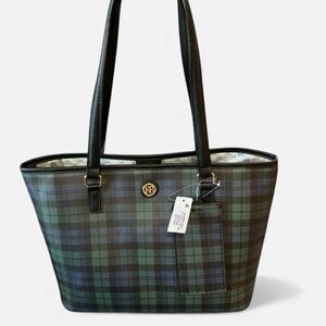 Kim Rogers Blackwatch Plaid Tote Bag Structured Shoulder Purse Belk